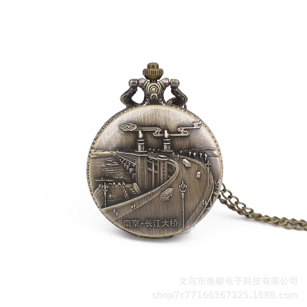Wholesale Vintage Hanging Chain Flip Scenic Area Commemorative Pocket Watch