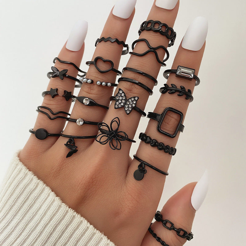 Wholesale Diamond Eye Cross Leaf Hollow Multi-Joint Ring Set