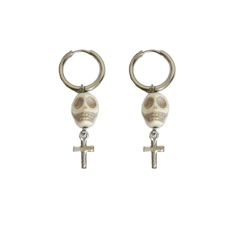 Wholesale Punk white skull chain silver double necklace