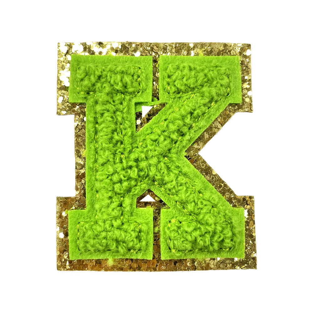 Wholesale Gold Glitter A Z Letter Patches Towel Embroidery Appliques Self Adhesive For Coats Stylish DIY Fashion Accessory
