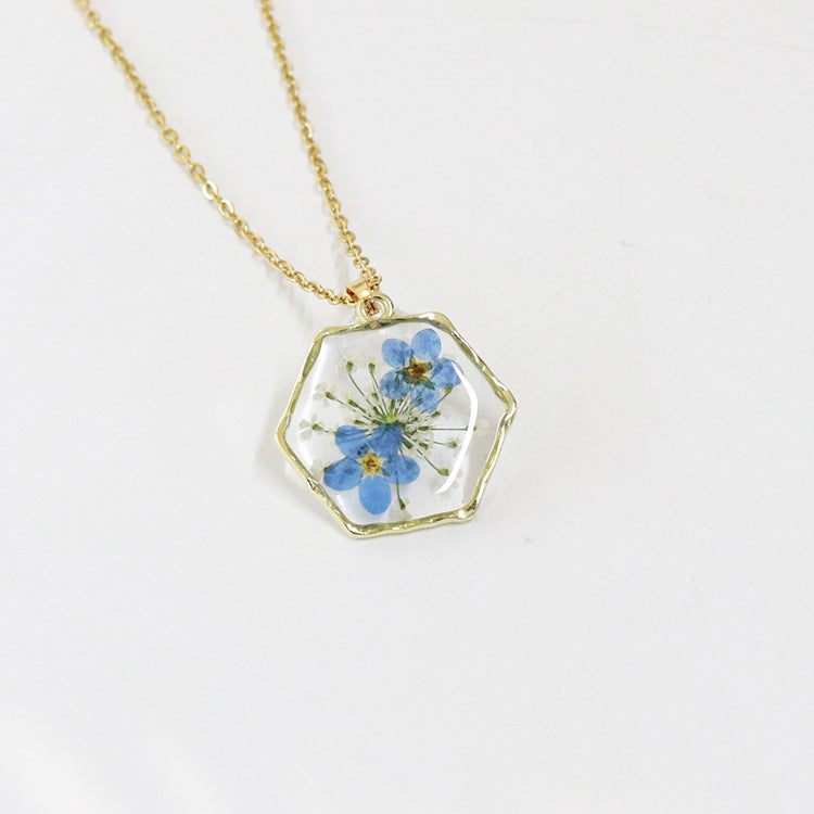 Wholesale 6pcs Polygonal Real Flower Preserved Flower Dried Flower Necklace