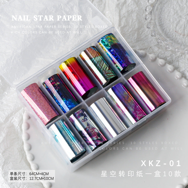 Wholesale Snow mowing nail art transfer paper gentle temperament gentle fairy hand-painted flower nail accessories starry sky transfer paper
