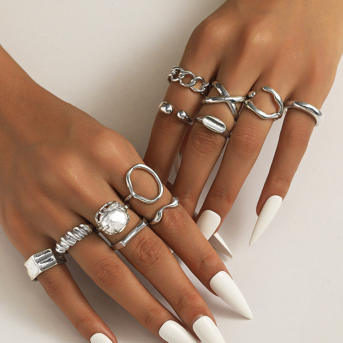 Wholesale Geometric Retro Irregular Diamond Set Ring Set