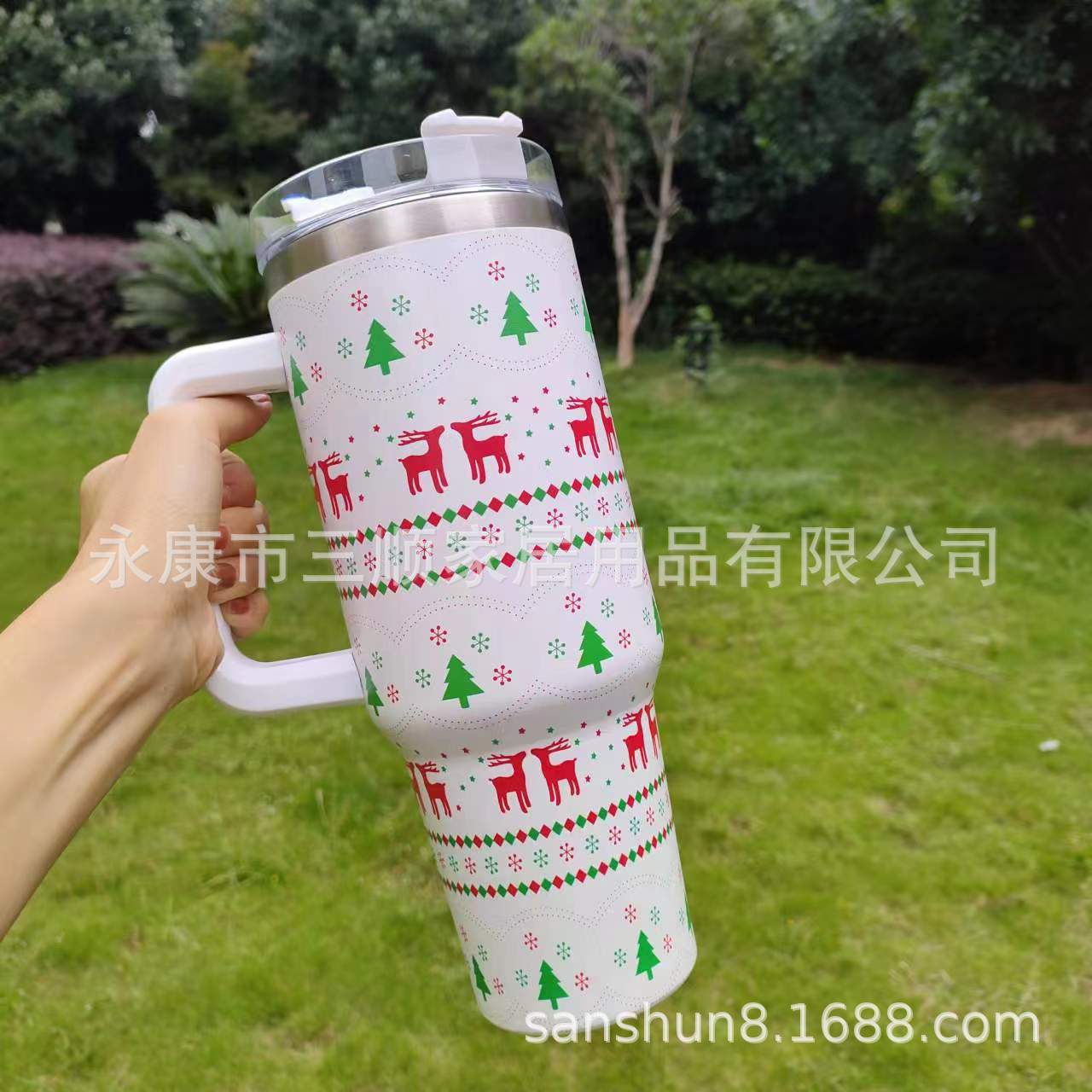 Wholesale 40oz Christmas handle car thermos cup with straw to keep cold Tumbler ice cup