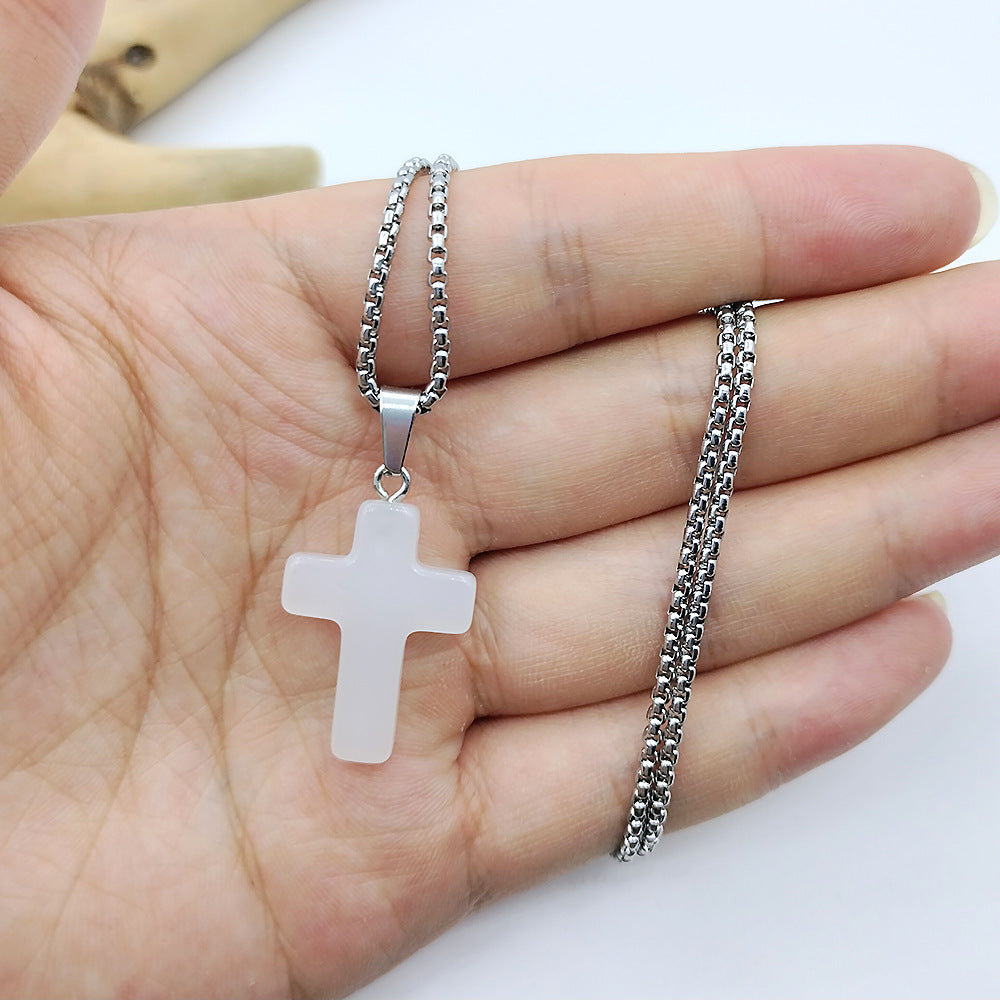 Wholesale Natural Stone Cross Pendant Necklace
