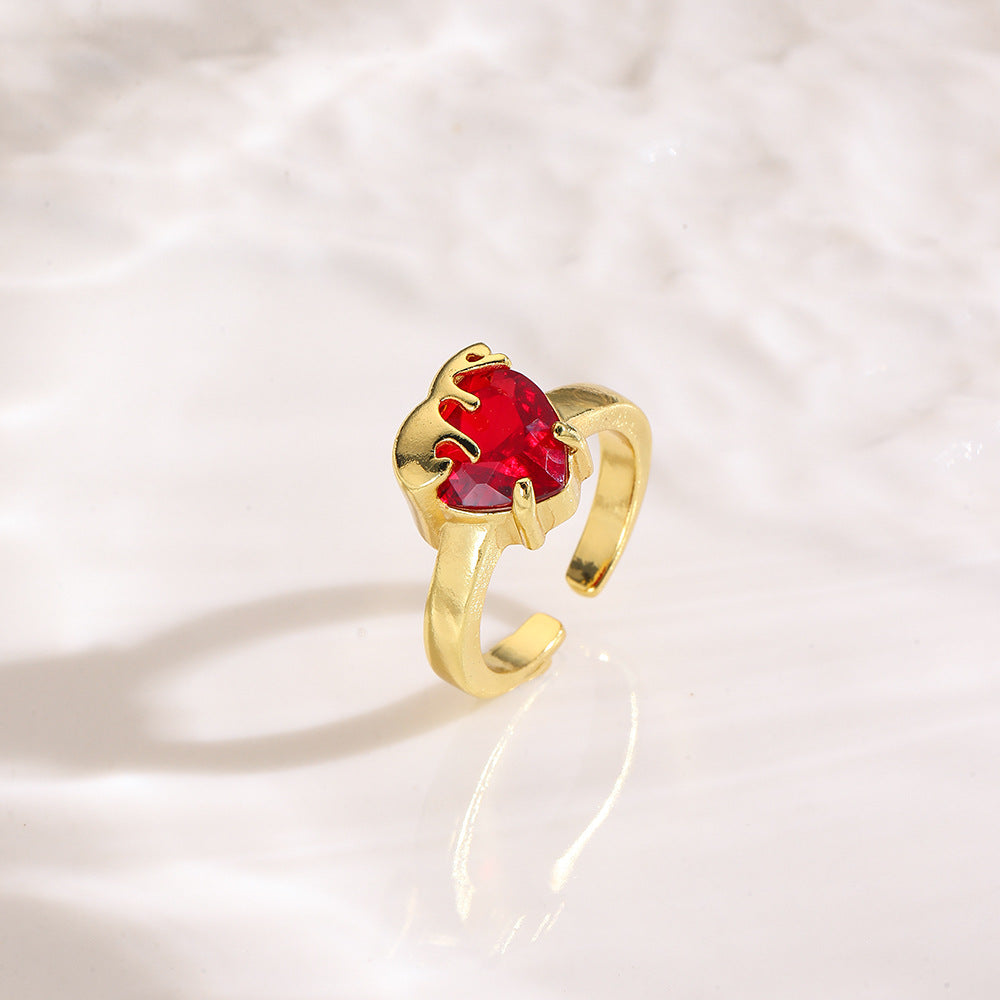 Wholesale Red Crown Heart Zircon Open  Charm   Ring
