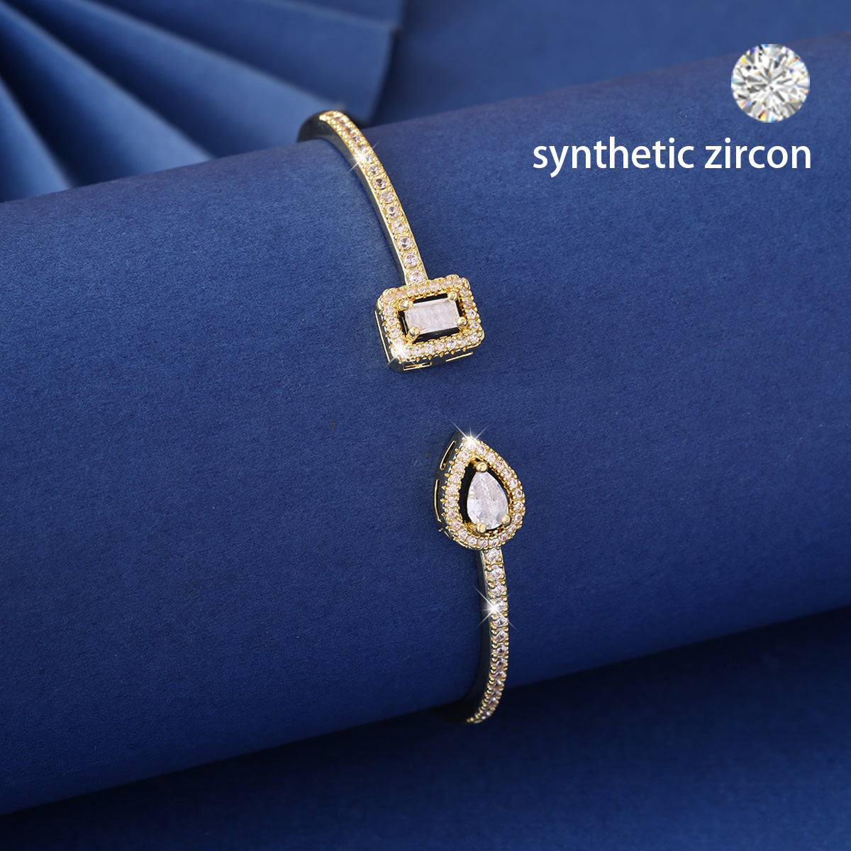 Wholesale Square water droplet shaped zircon and diamond inlaid adjustable bracelet