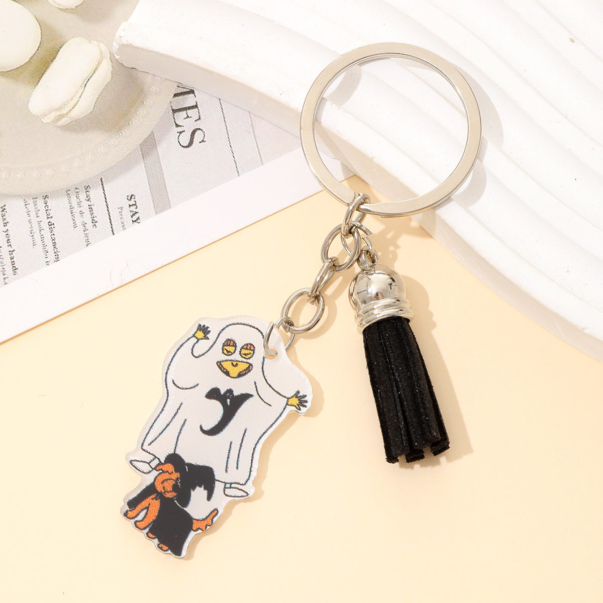 Wholesale Halloween Funny Acrylic Bat Pumpkin Head Witch Tassel Keychain