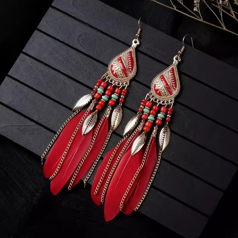 Wholesale Ethnic style super fairy high-end feather earrings
