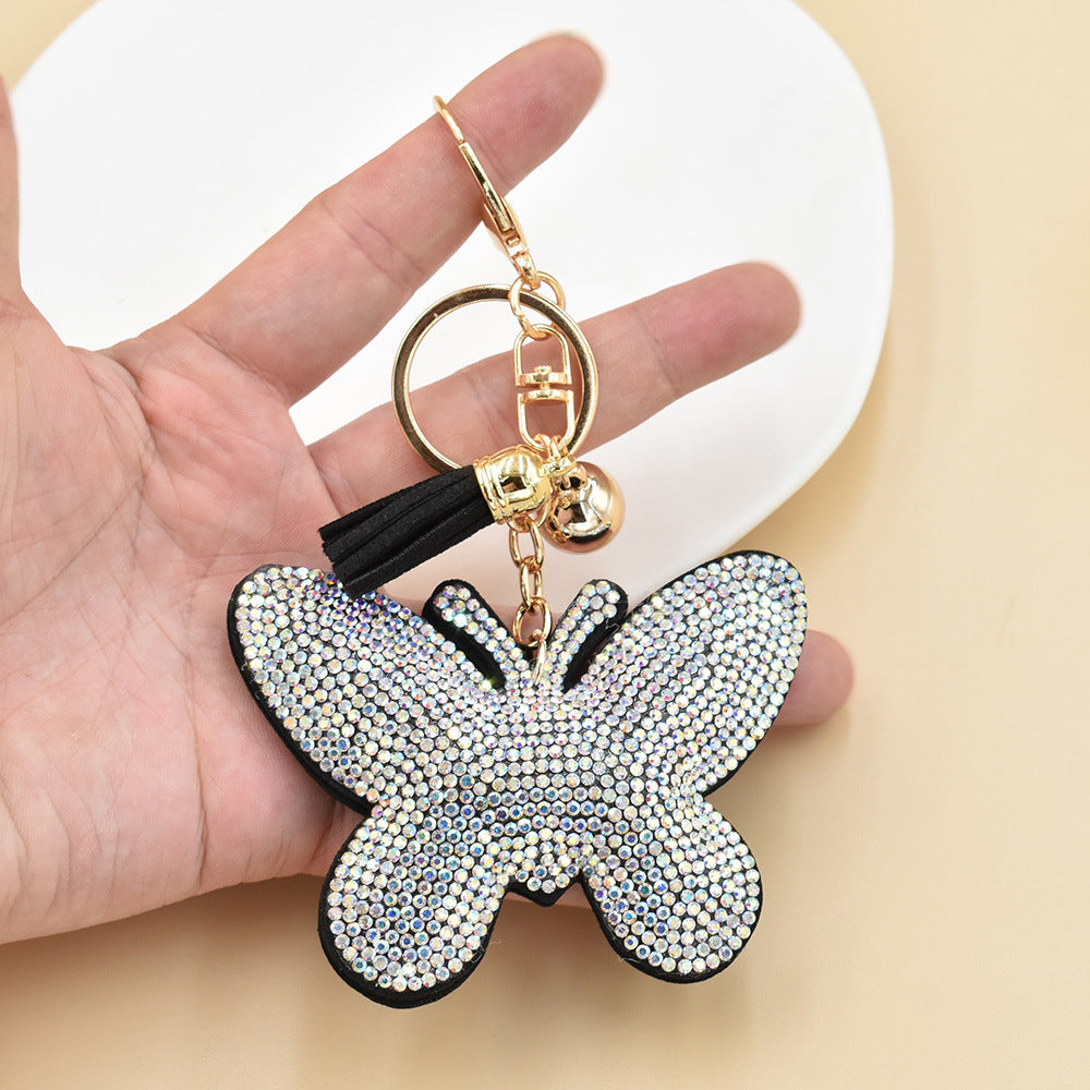 wholesale Metal Rhinestone Wine Glass Butterfly Puppy Keychain
