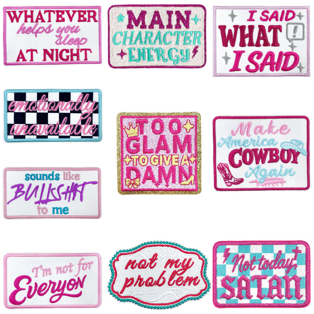 Wholesale 20 Styles Pink Letter Gold Plaid Polyester DIY Iron On Embroidered Patches For Shoes Hats Stylish Gift