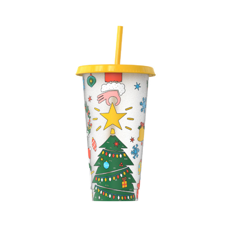 Wholesale Christmas 24oz Pp Material Water Cup Plastic with Straw Changes Color When Exposed to Cold  Student Water Cup