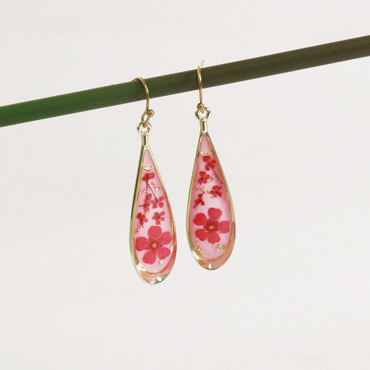 Wholesale 6pcs Plant Specimen Resin Colorful Dried Flower Earrings