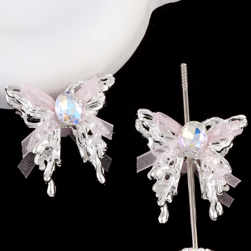 Wholesale 5pcs Alloy Lace Bow Butterfly  Straight Hole Crystal Beads