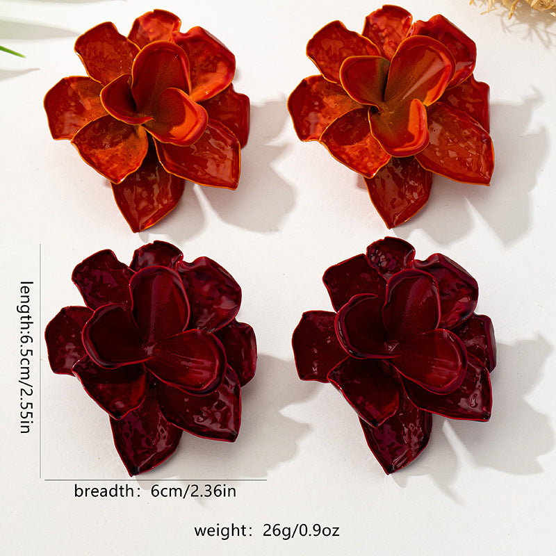 Wholesale Stylish Women S Large 3D Flower Earrings Alloy Orange Electroplated Fashion Jewelry Accessory
