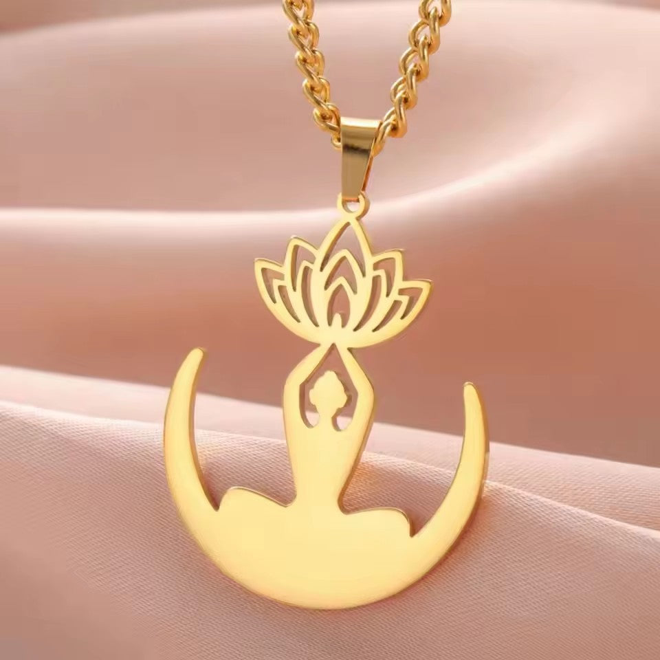 Wholesale Fashion Hollow Lotus Moon Stainless Steel Women's Necklace