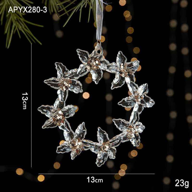 Wholesale Christmas Sequin Acrylic Transparent Snowflake Pendant Ornament