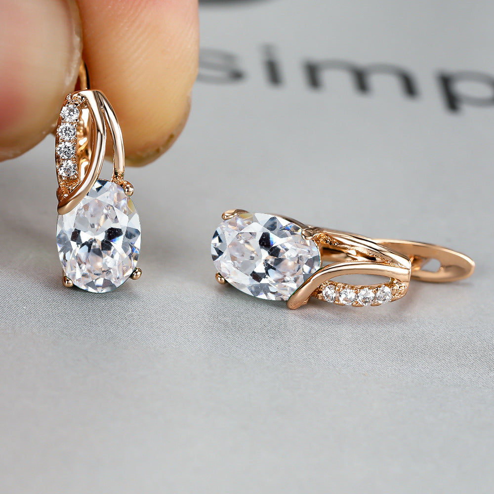 Wholesale Champagne Gold Oval Diamond Earrings