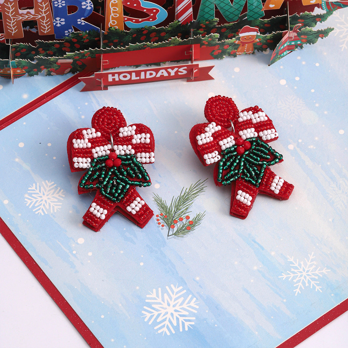 Wholesale Fabric Rice Beads Christmas Red Autumn and Winter Earrings