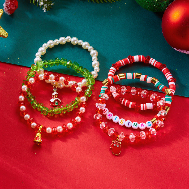 Wholesale Reindeer Christmas Tree Snowflake Pearl Glass Clay Bead bracelet