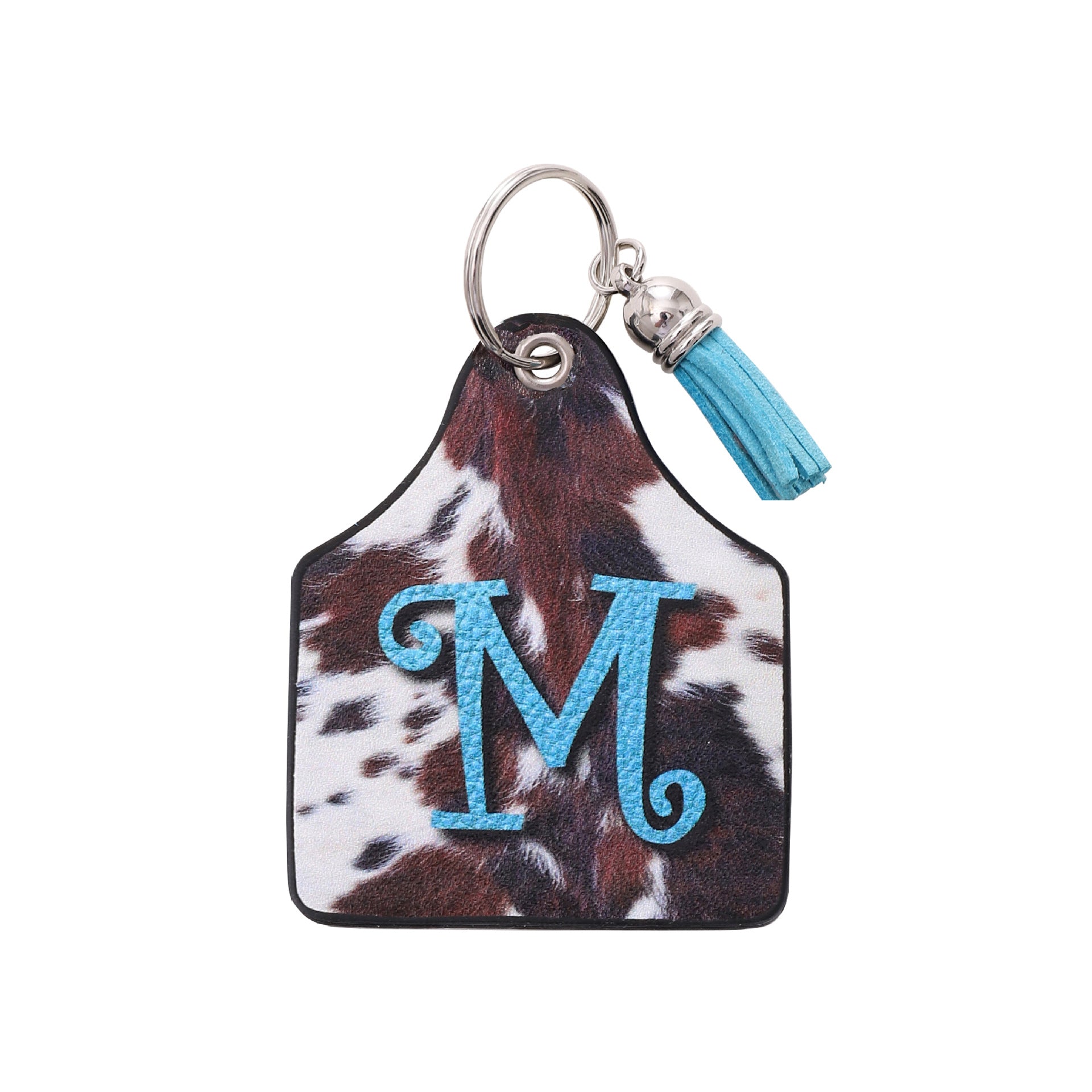 Wholesale Vintage Western Cow Pattern Animal Fur Letter Print Leather Keychain