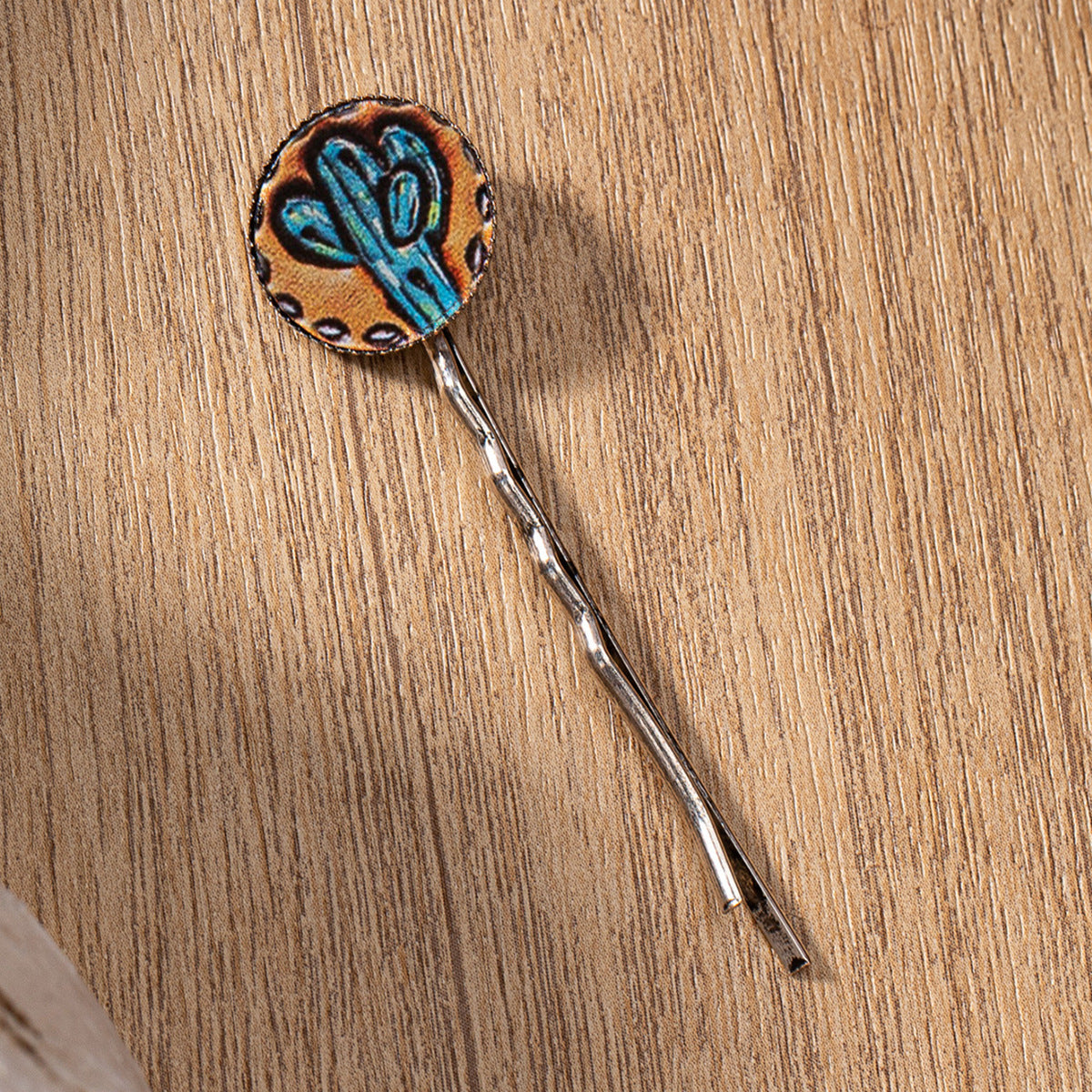 Wholesale leather western cactus horseshoe pattern printing hairpin hair clips