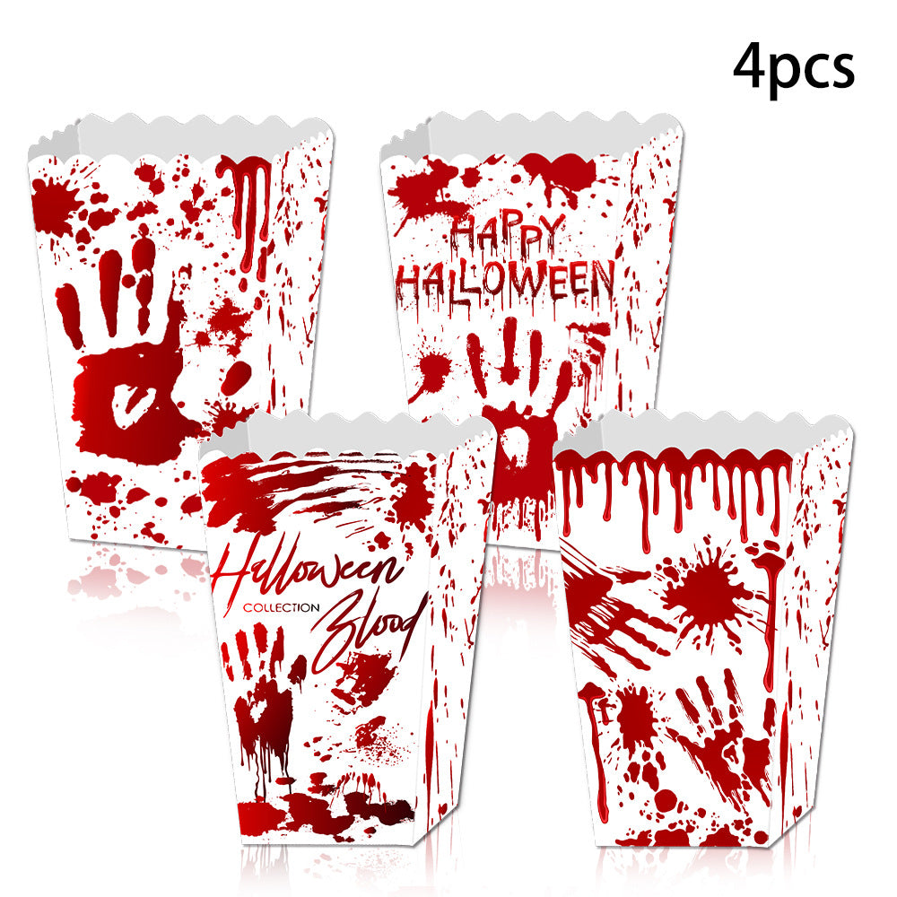 Wholesale 4/8/12pcs/pack Halloween Themed Bloody Hands Scary Snacks Popcorn Carton Party Decoration Supplies