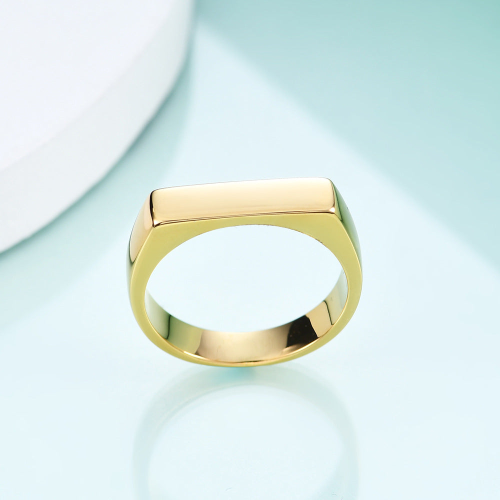 Wholesale simple and versatile temperament small strip 18K gold flat stainless steel ring