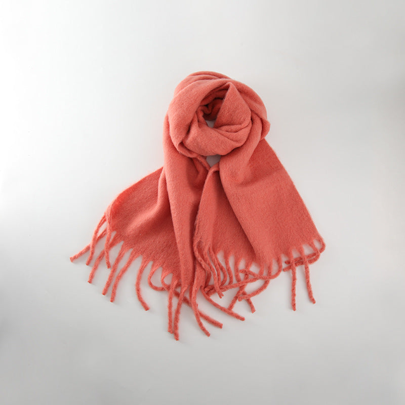 Wholesale Solid Tassel Thickened Warm Polyester Scarf