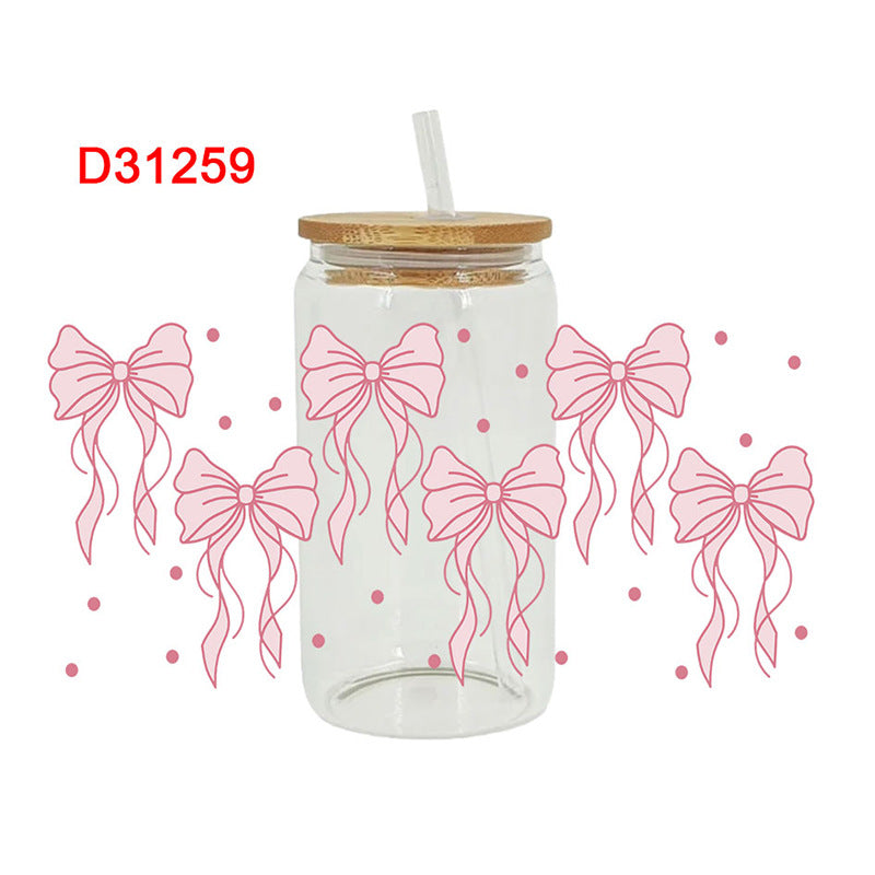 Wholesale pink bow  16oz Cup UV DTF Wraps