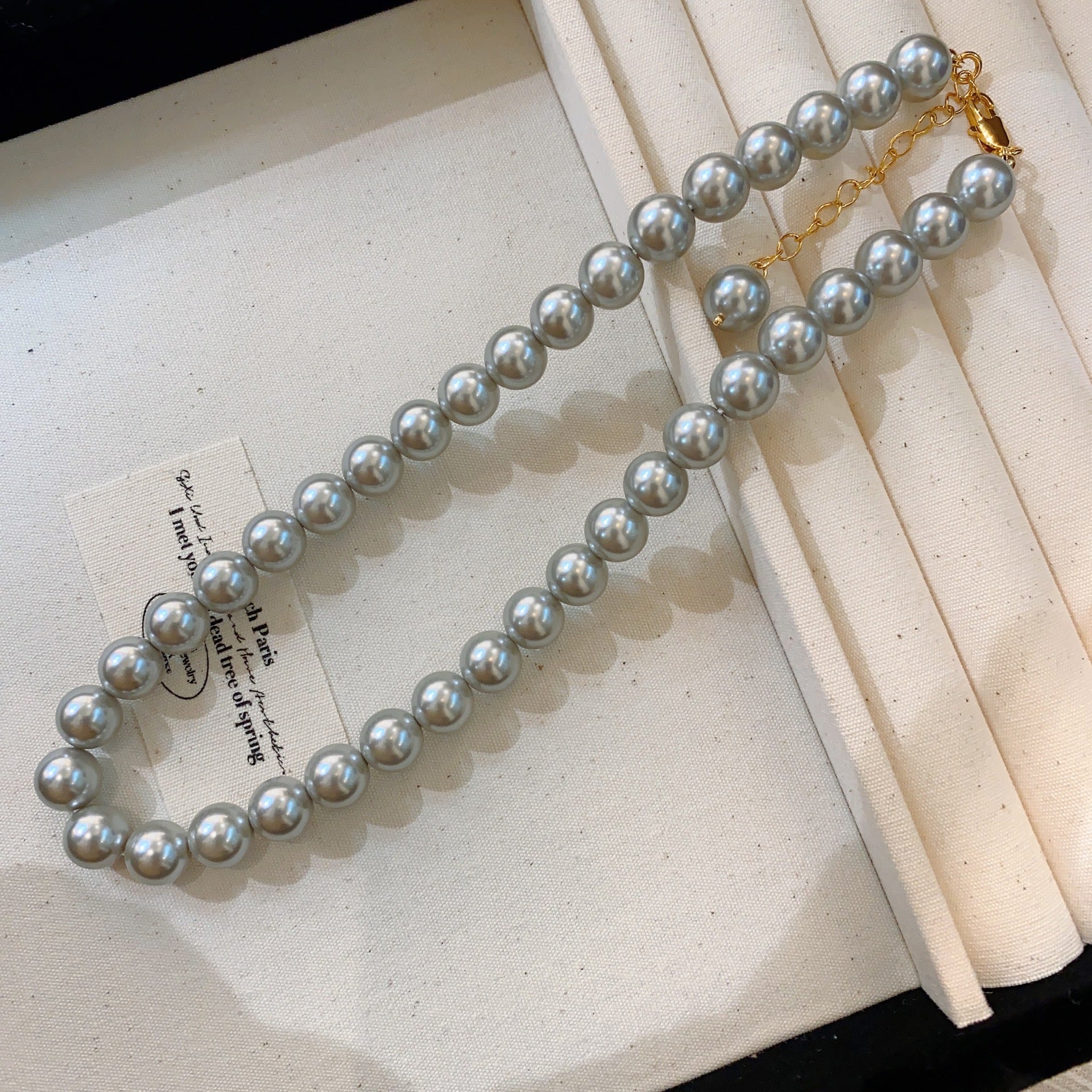 Wholesale Silver Grey Round Pearl Sweater Necklace