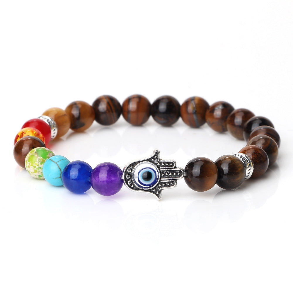 Wholesale Spaced Buddha Hand Alloy Spacer Eye String Colorful Stone Bracelet