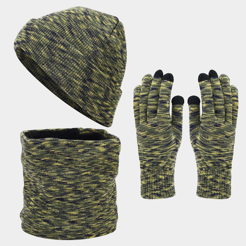 Wholesale Tie-dye Plus Velvet Warm and Cold-proof Knitted Hat, Neck Scarf and Gloves Set