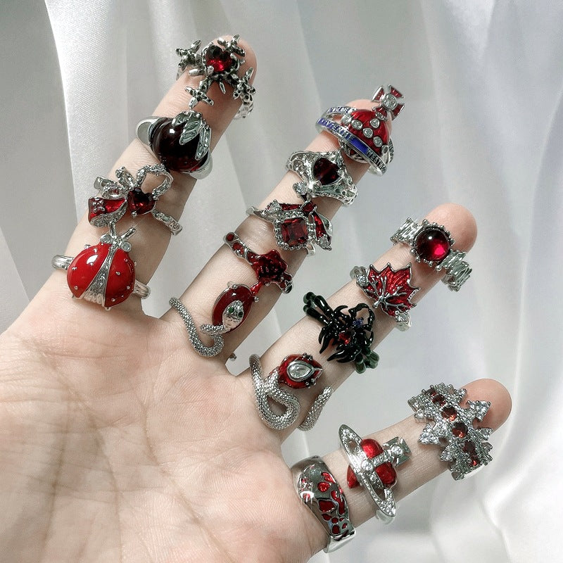 Wholesale Red enamel sweet cool punk cold style ring