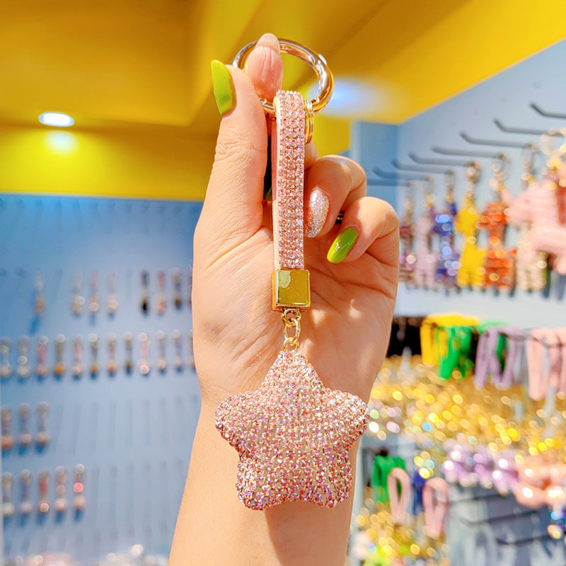 Wholesale Cute cartoon full diamond pentagram Rhinestone Keychain