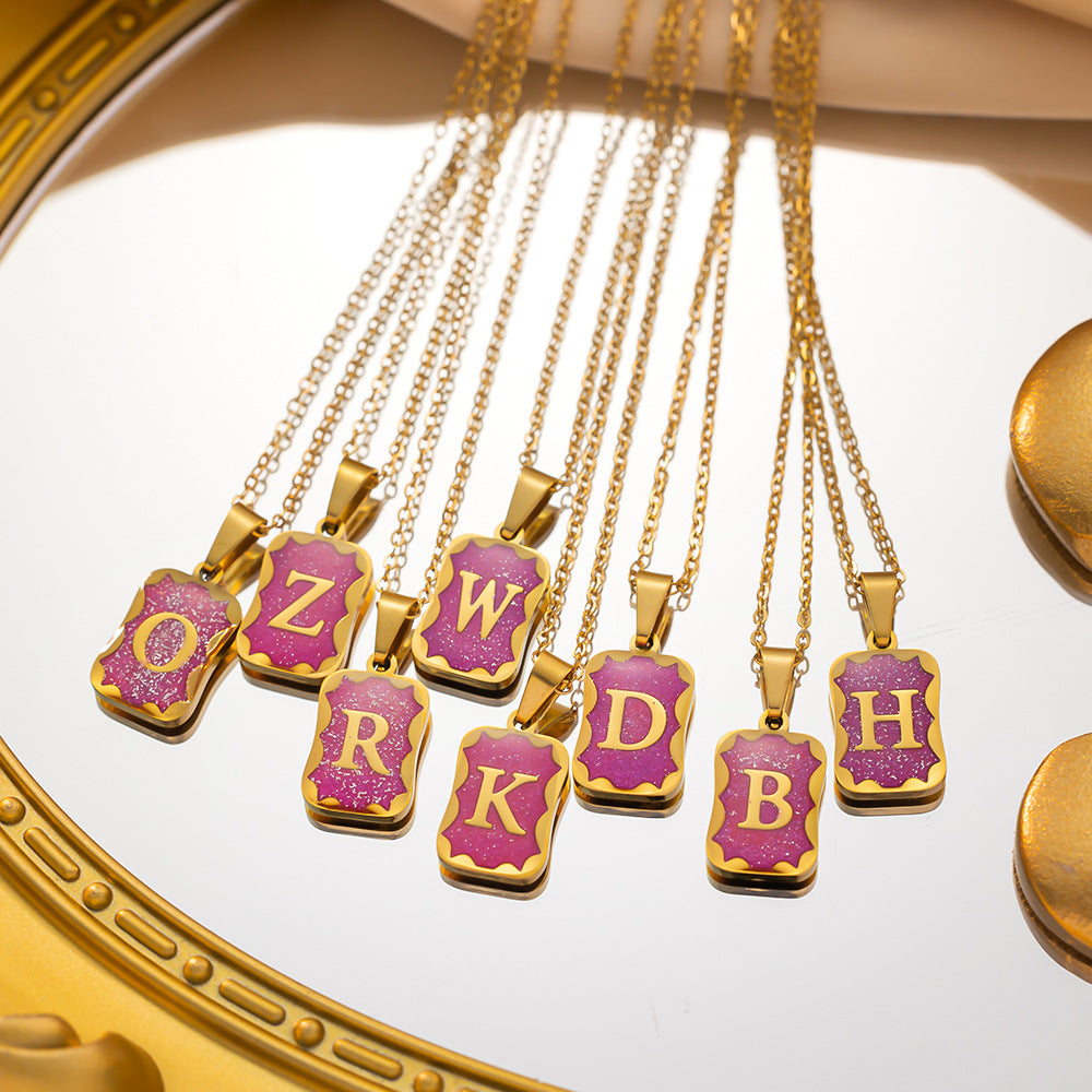 Wholesale Purple Small Square Brand Pendant Titanium Steel Necklace