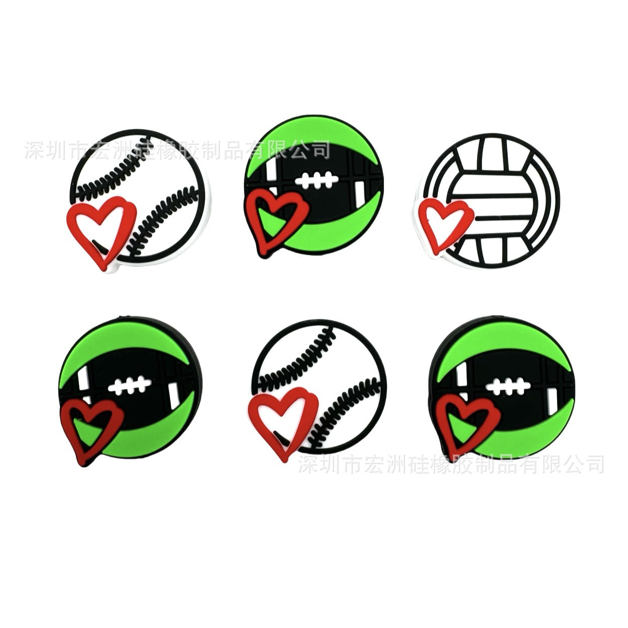 Wholesale  10-pcs  ball sports theme new food grade silicone diy string pen keychain loose beads in stock