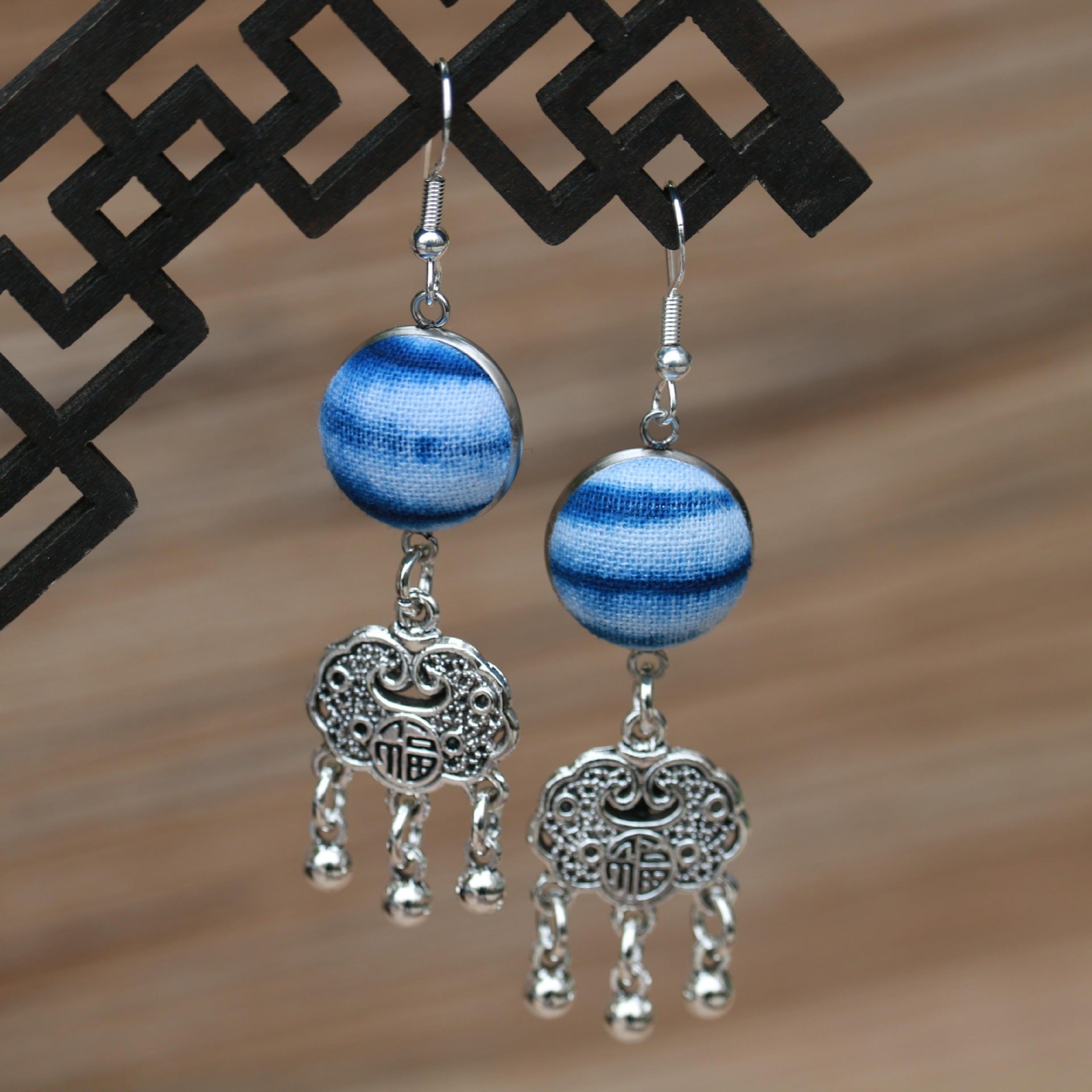 Wholesale Ethnic Style Women' s Blue-Dyed Fabric Earrings  Tie-Dye Mid-Length Earrings