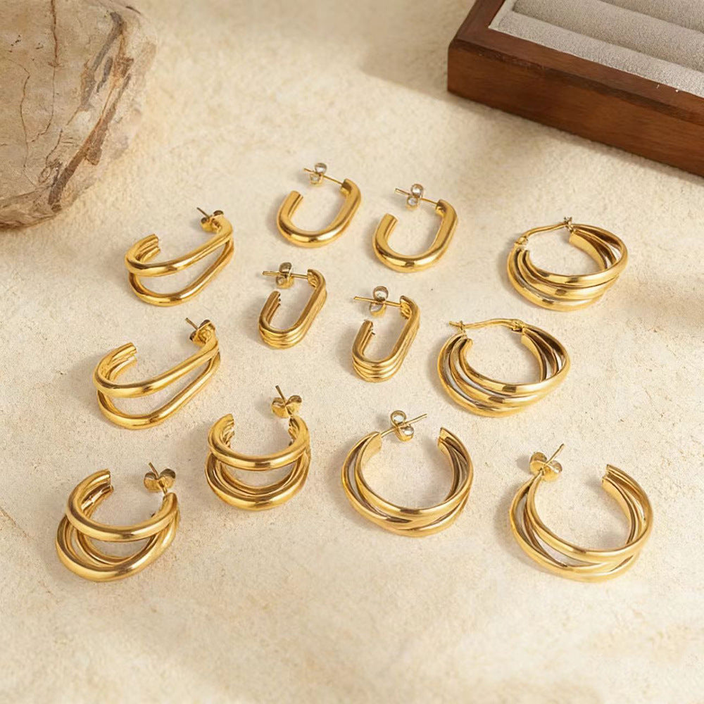 Wholesale C-Shaped Hollow Hook Exaggerated Stainless Steel Earrings