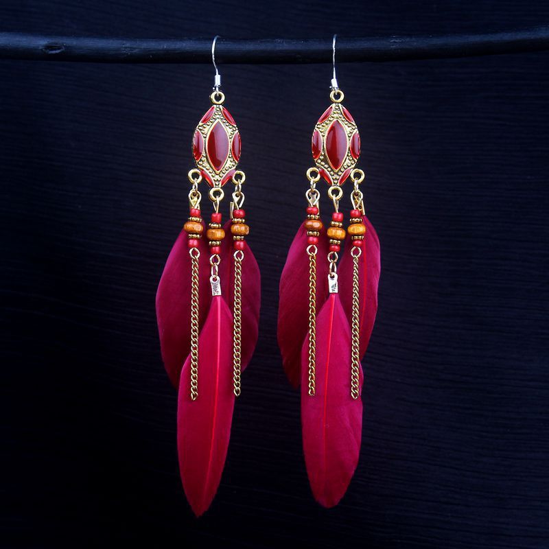 Wholesale Ethnic style super fairy high-end feather earrings