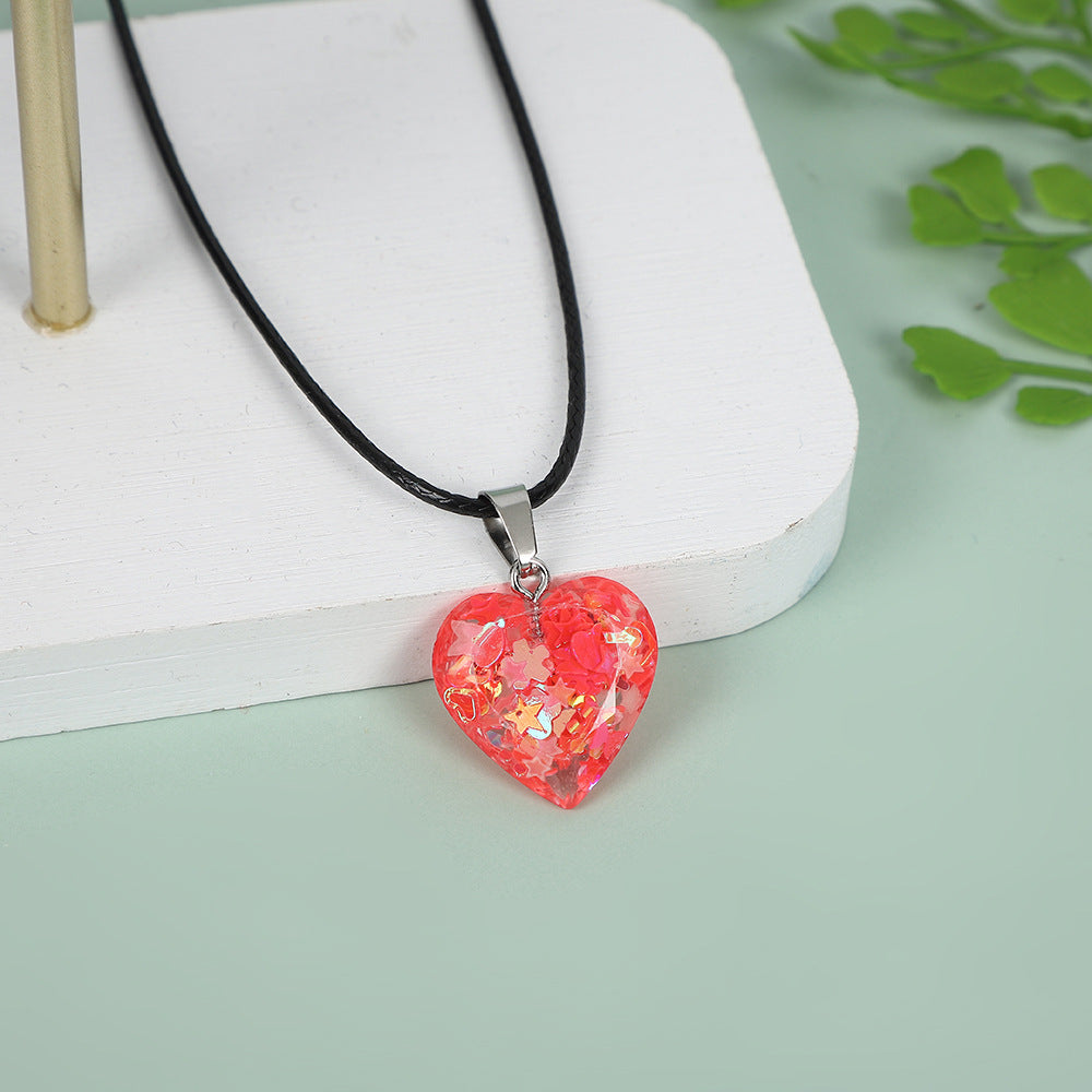 Wholesale Luminous Love Multi colored sequin Peach Heart Necklace