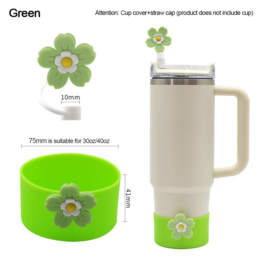 Wholesale Selling silicone insulated cup sleeves flower-decorated cup holders straw caps