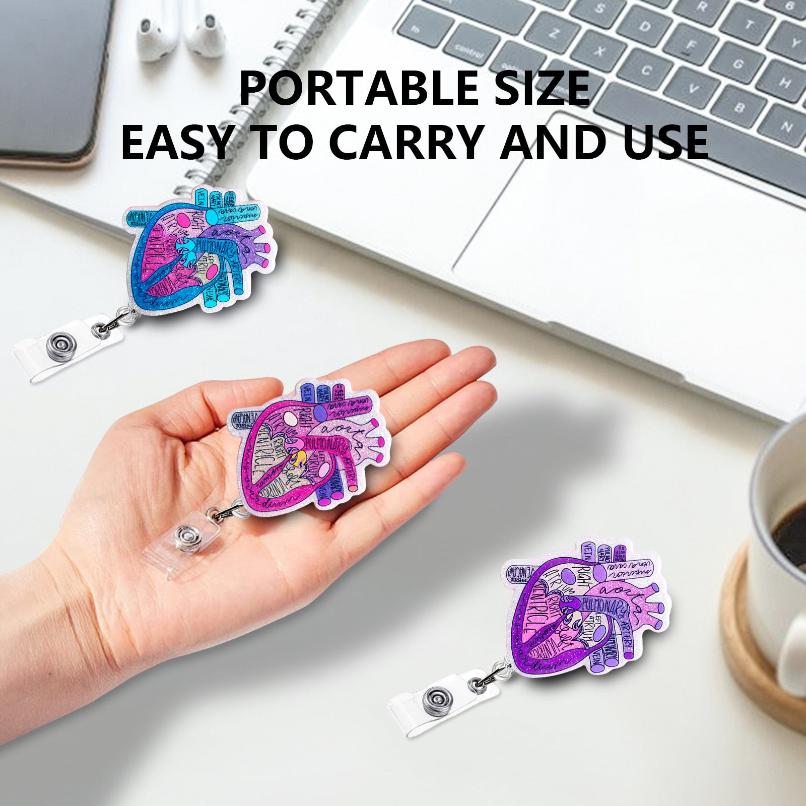 Wholesale Acrylic Glitter Heart Doctor Nurse Gift Retractable Keychain