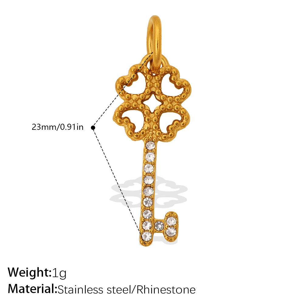 Wholesale Stainless steel gold-colored diamond-studded key cross pendant