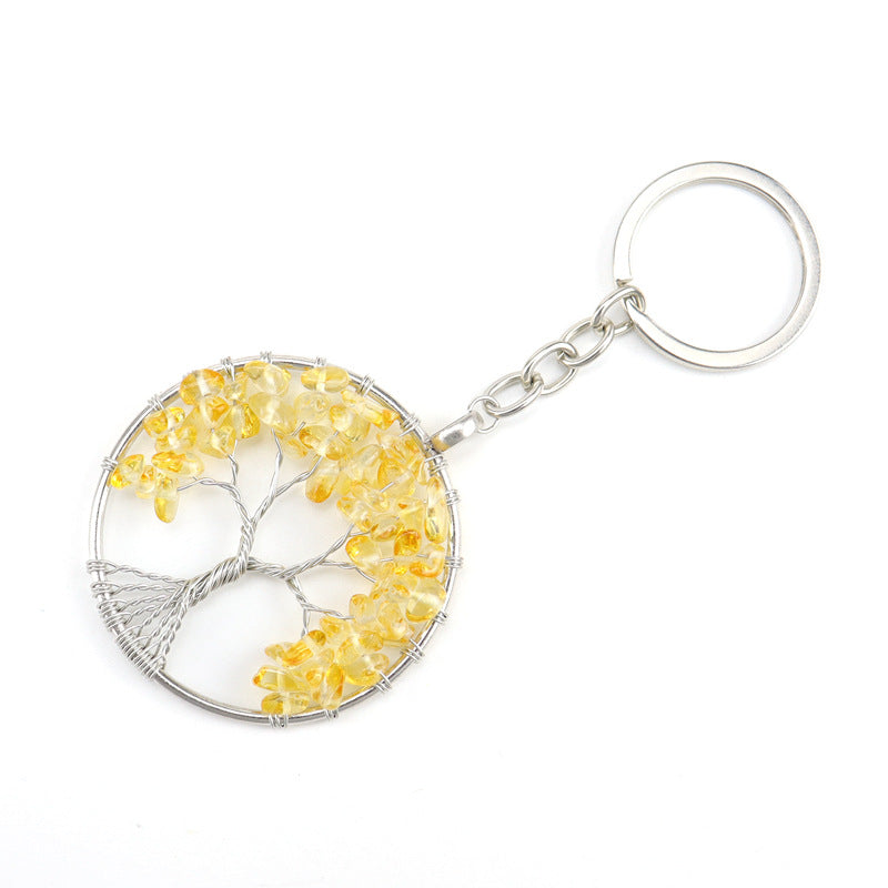 Wholesale Natural Crushed Stone Crystal Tree Root Tree of Life Pendant Keychain