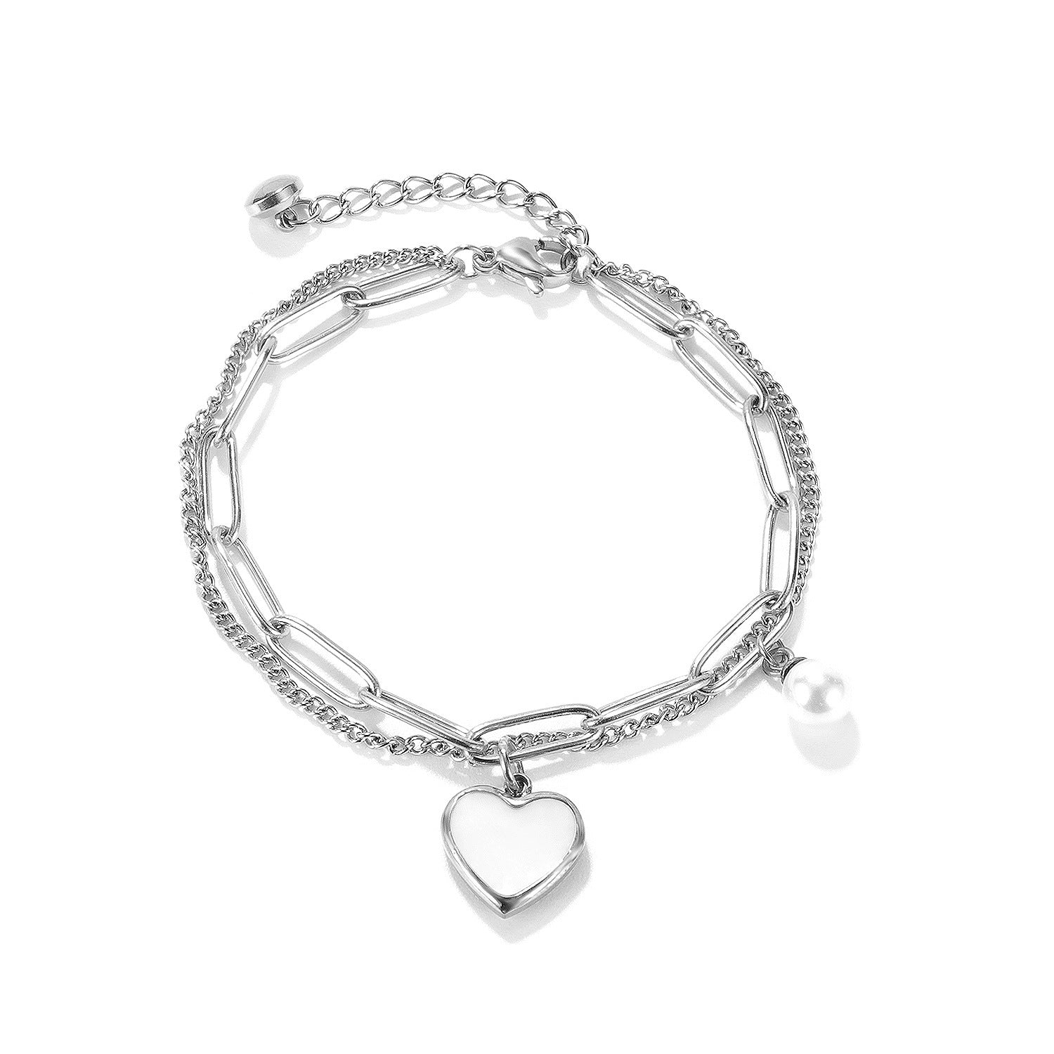Wholesale Double Layer All-match Heart Pearl Stainless Steel Bracelet