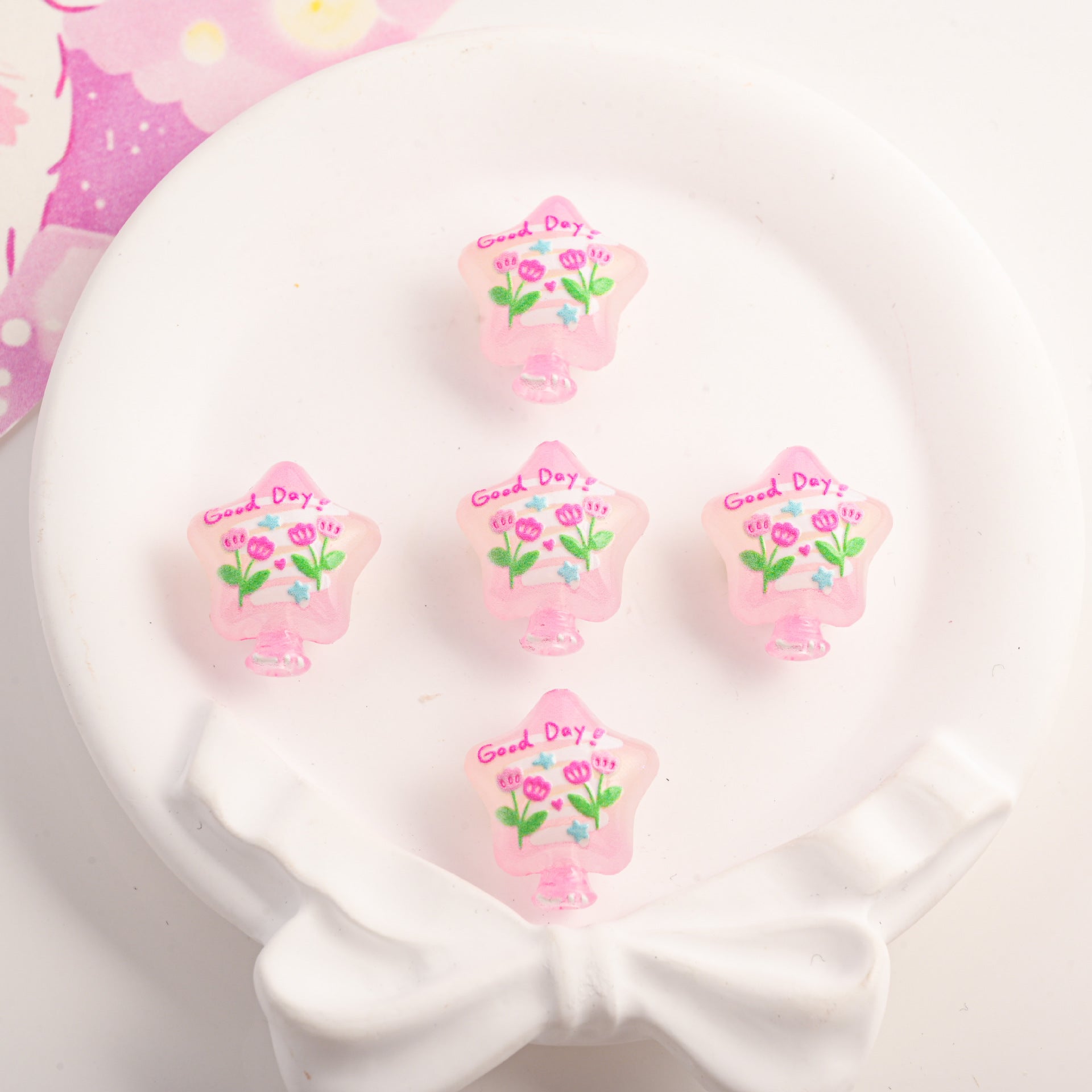 Wholesale 10pcs Cute cartoon star printed beads with straight holes OLY Exclusive