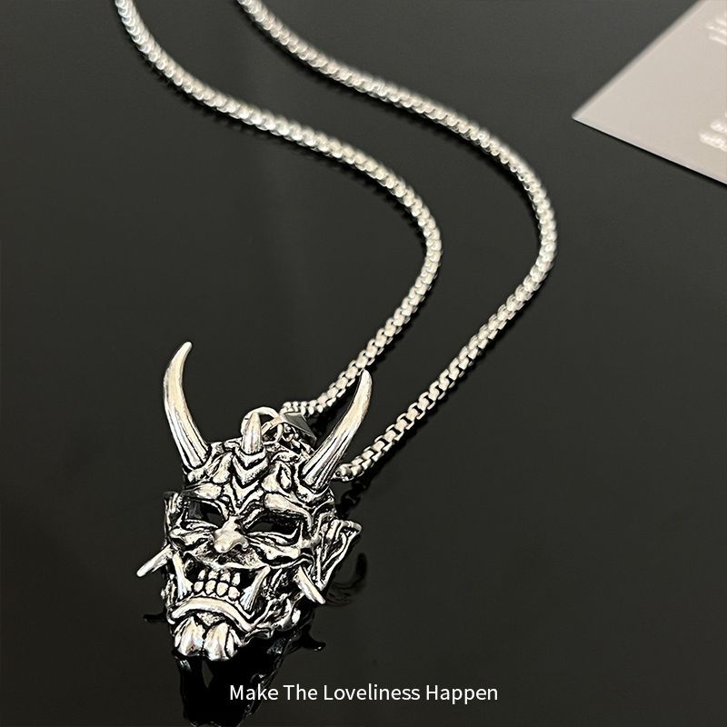 Wholesale Golden Horn Prajna Titanium Steel Necklace Male Ghost Mask Pendant Hip-Hop Duffian Handsome Cool Personality Pendant