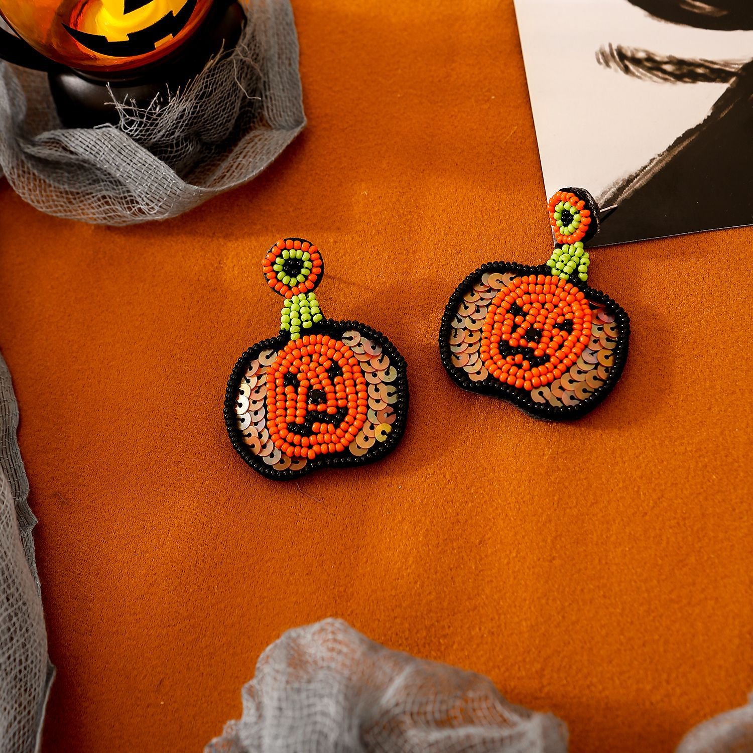 Wholesale Funny Halloween Creative Rice Bead Pumpkin Bat Festival Earrings