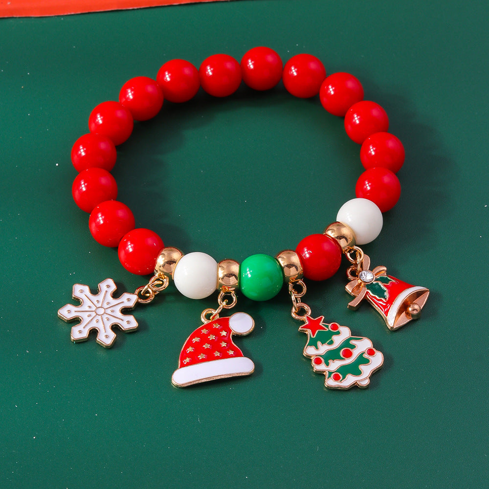 Wholesale Christmas Beaded Christmas Tree Snowflake Bell Alloy Bracelet